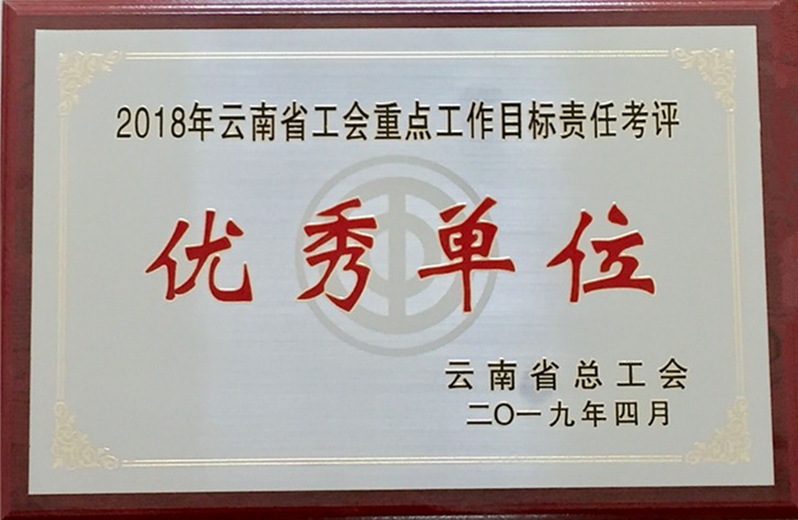 云南294俄罗斯专享会登录集团工会荣获 “2018年度云南省工会重点事情目的责任考评优异单位”